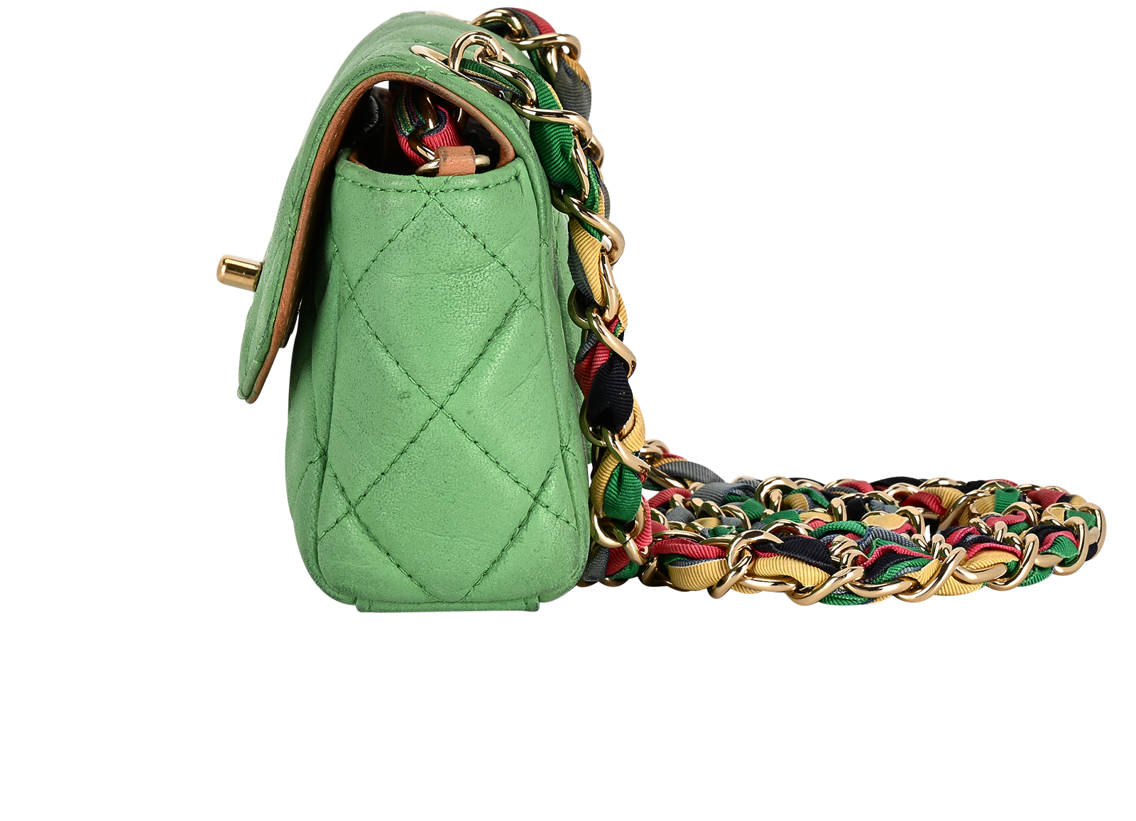 Mini Flap, &pound;1,500, Handbags, Green, Lambskin Leather, Bottom view